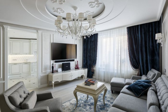 Проект и фото дизайна интерьера 3-комнатной квартиры 100 кв.м в классическом стиле с элементами арт-деко