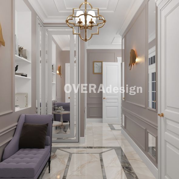 Реализация дизайн-проекта 2-х комнатной квартиры в стиле неоклассика с золотыми элементами  