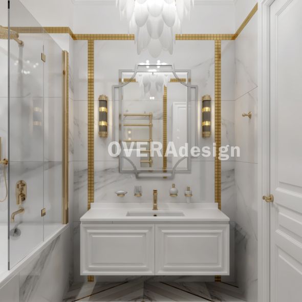 Реализация дизайн-проекта 2-х комнатной квартиры в стиле неоклассика с золотыми элементами  